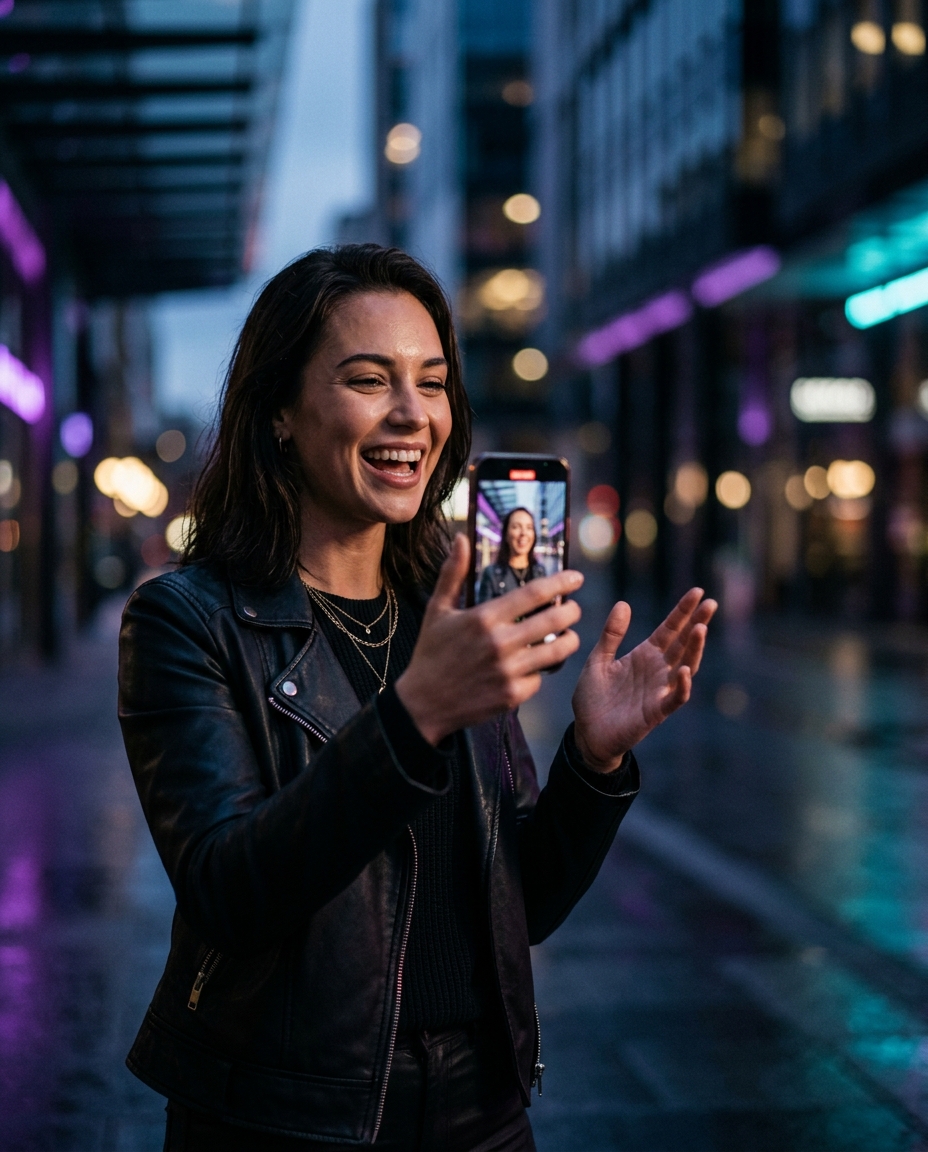 Creator filming herself on her phone